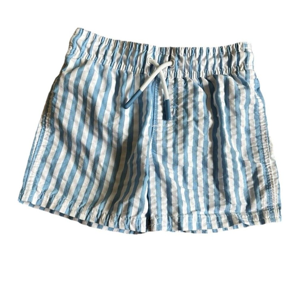 Cat & Jack Boys Blue & White Striped Swim Trunks Adjustable Drawstring Size 2T